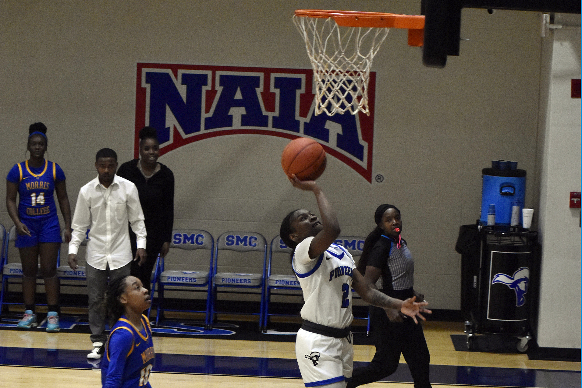 Najah Gilliam drives in for two points in the 80-72 win for the Spartanburg Methodist College women’s basketball team on Monday night. Photo by Marc Mixtega